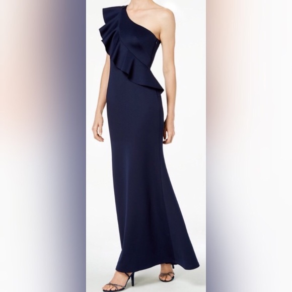 Jessica Howard Navy One Shoulder Gown - Picture 2 of 6